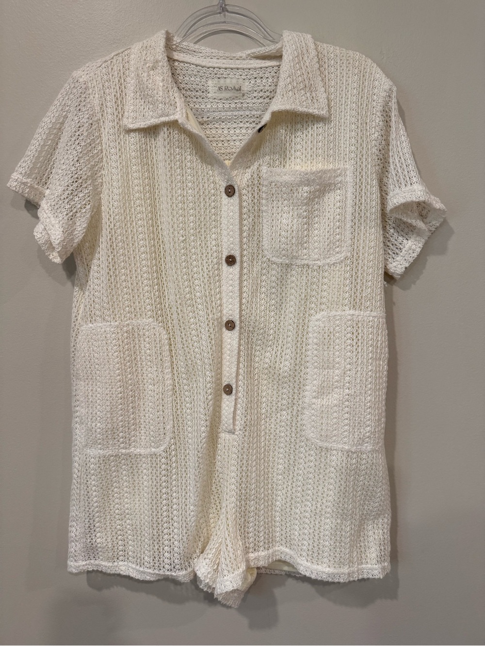 Altar'd State AS Revival Cream Open-Knit Short Sleeve Coverup Romper